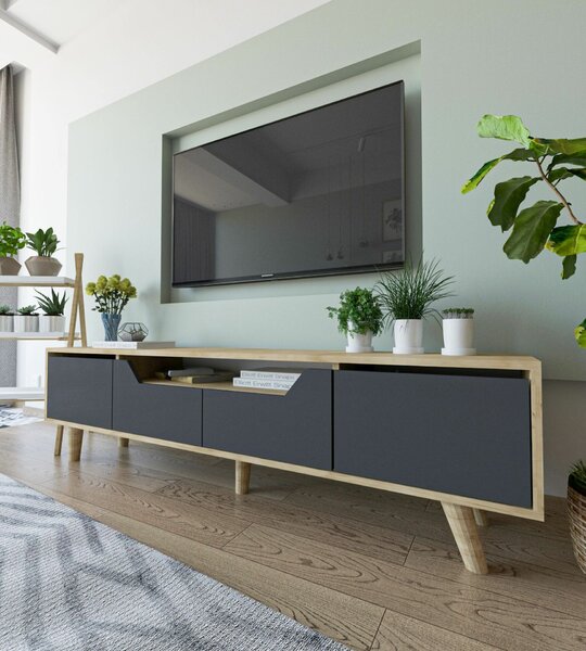 Hanah Home TV Stand Sapphire Oak Anthracite Roma 180 - Sapphire Oak, Anthracite