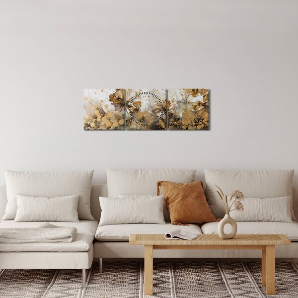 Kép - Absztrakt virágos festmény (órával) (90x30 cm)