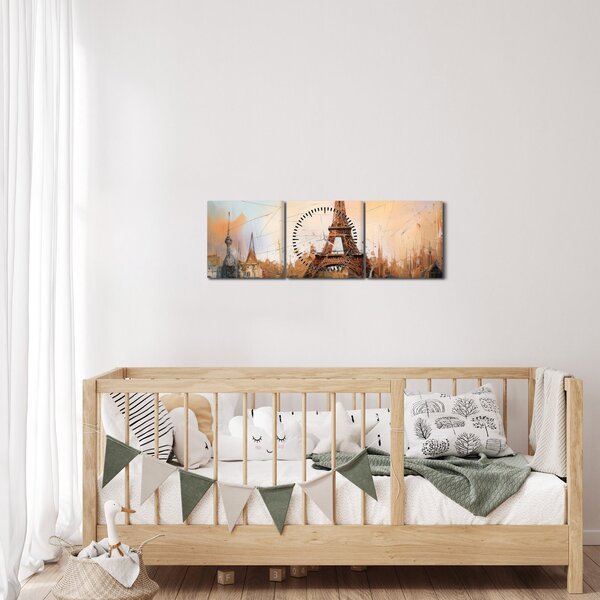 Kép - Az Eiffel-torony festménye (órával) (90x30 cm)