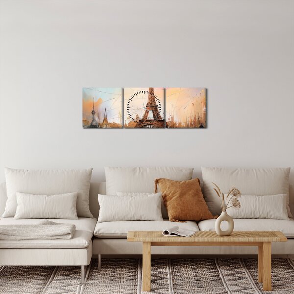Kép - Az Eiffel-torony festménye (órával) (90x30 cm)