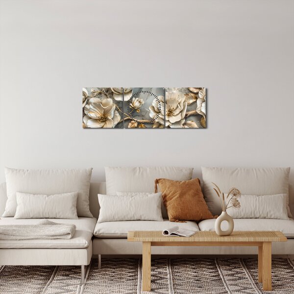 Kép - Márvány háttér virágokkal (órával) (90x30 cm)