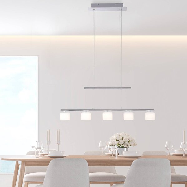 Paul Neuhaus LED-es függőlámpa Hydra, acél színű, üveg, 80cm, Alu / szürke / cink, Nappali / Étkező, Üveg, Modern