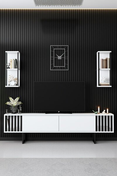Hanah Home TV bútor, fehér, fekete króm vonallal - fehér, fekete