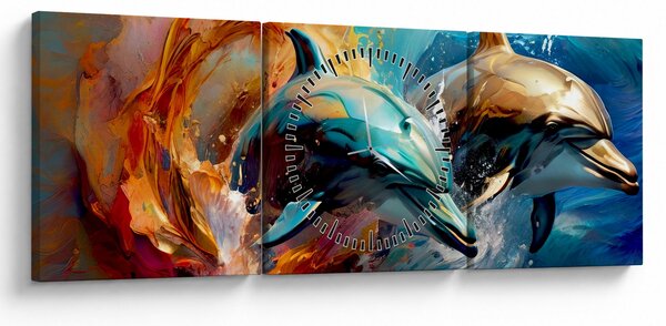 Kép - Delfin festmény (órával) (90x30 cm)