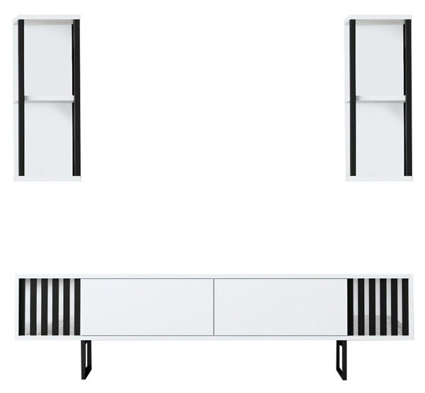 Hanah Home TV bútor, fehér, fekete króm vonallal - fehér, fekete
