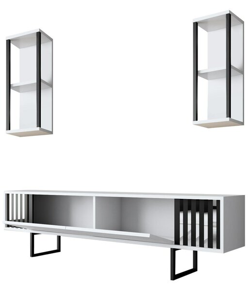 Hanah Home TV bútor, fehér, fekete króm vonallal - fehér, fekete
