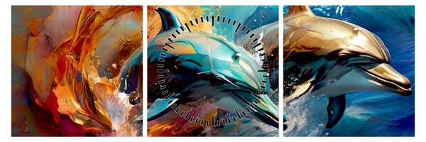 Kép - Delfin festmény (órával) (90x30 cm)