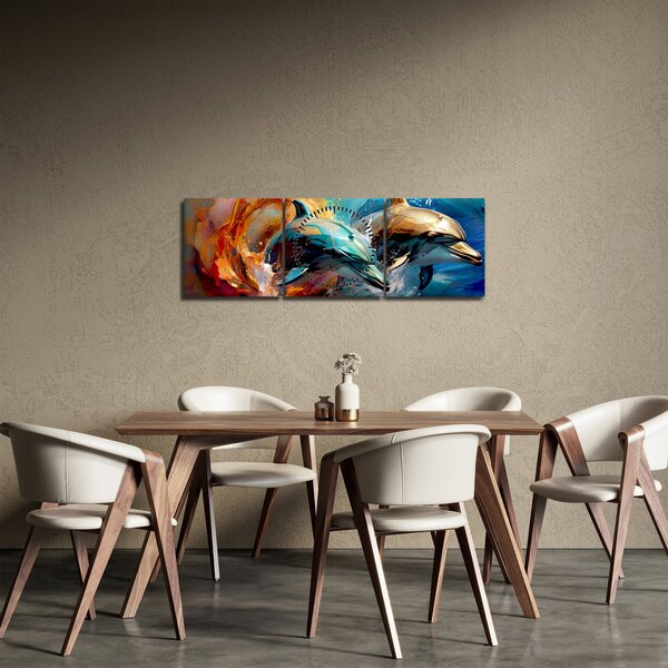 Kép - Delfin festmény (órával) (90x30 cm)