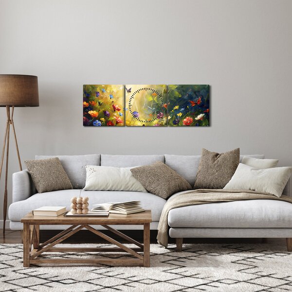 Kép - Tavaszi virágos rét, festmény (órával) (90x30 cm)