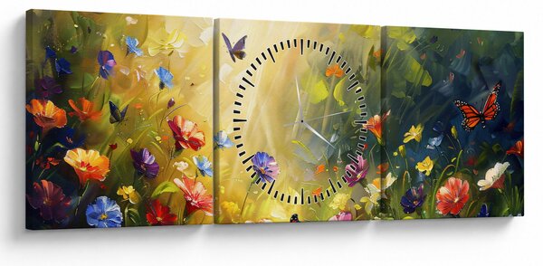 Kép - Tavaszi virágos rét, festmény (órával) (90x30 cm)