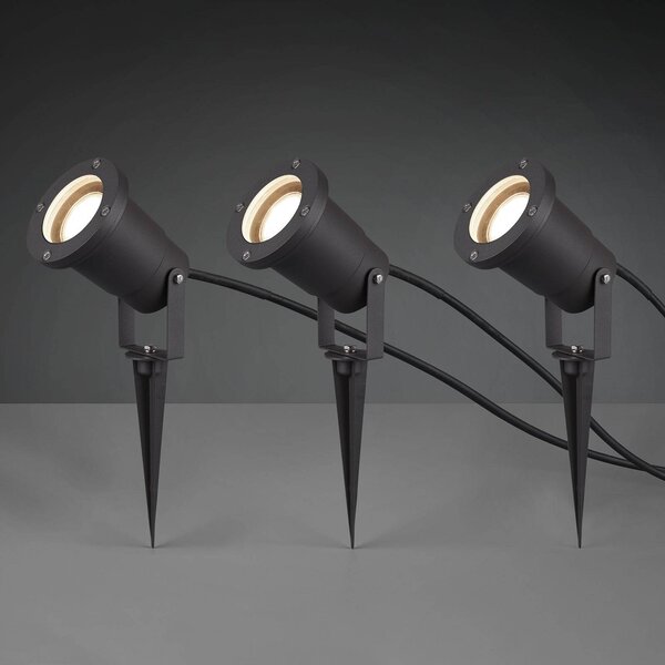 Trio Lighting Kültéri reflektor Ubangi földi tüskével 3 darabos készletben, Fekete, Alumínium