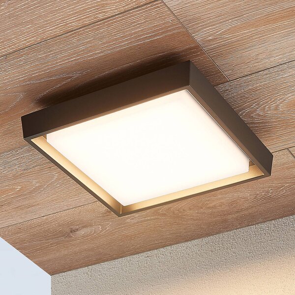 Lucande LED kültéri mennyezeti világítás Birta, sötét szürke, 27 cm, IP54, Alu / szürke / cink, Alumínium, Modern