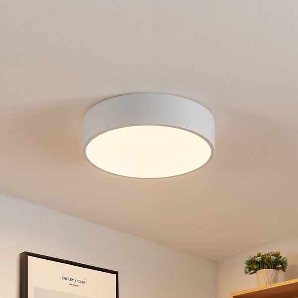 Lindby LED mennyezeti lámpa Simera, Ø 30cm, fehér, fém, dimmelhető, Fehér / opál, Nappali / Étkező, Műanyag, Modern