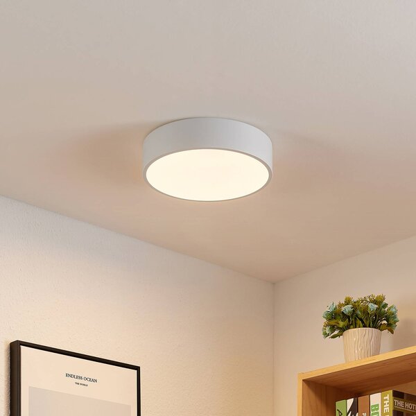 Lindby LED mennyezeti lámpa Simera, Ø 30cm, fehér, fém, dimmelhető, Fehér / opál, Nappali / Étkező, Műanyag, Modern