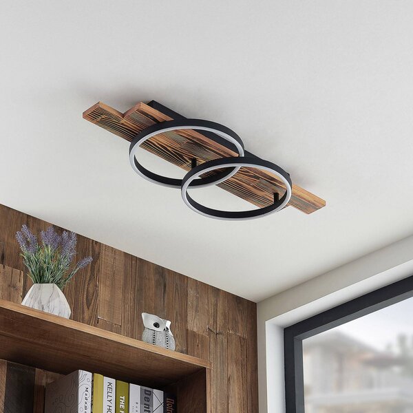 Lindby LED mennyezeti lámpa Sentoa, fa, 75 cm hosszú, 3,000 K, dimmelhető, Világos fa, Nappali / Étkező, Fa, Modern