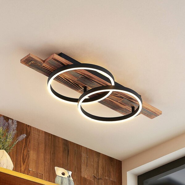 Lindby LED mennyezeti lámpa Sentoa, fa, 75 cm hosszú, 3,000 K, dimmelhető, Világos fa, Nappali / Étkező, Fa, Modern