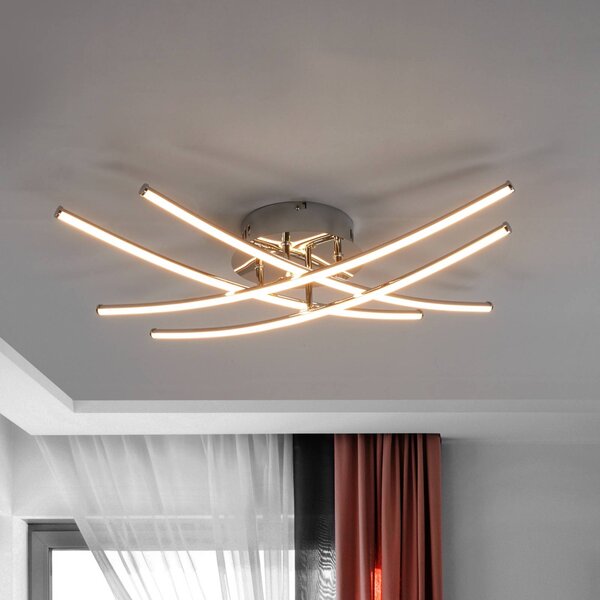 Lindby LED mennyezeti lámpa Yael, krómozott színű, fém, 67 cm hosszú, Króm / ezüst, Konyha, fém, Modern