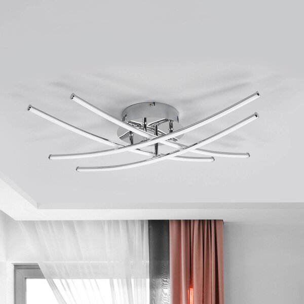 Lindby LED mennyezeti lámpa Yael, krómozott színű, fém, 67 cm hosszú, Króm / ezüst, Konyha, fém, Modern