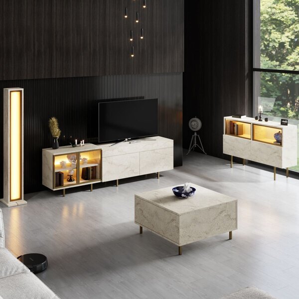 Hanah Home TV állvány, Travertin Arany Vienna - Travertin, Arany