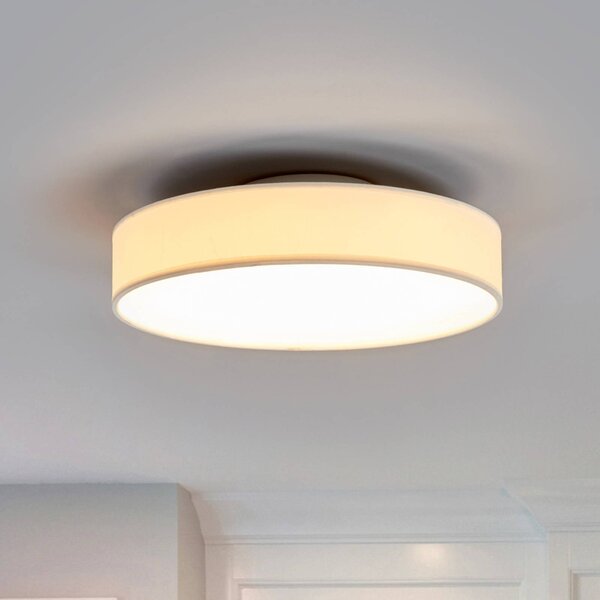 Lindby LED mennyezeti lámpa Saira, Ø 30 cm, fehér, textil, Fehér / opál, Nappali / Étkező, Textil / szövet / selyem, Modern