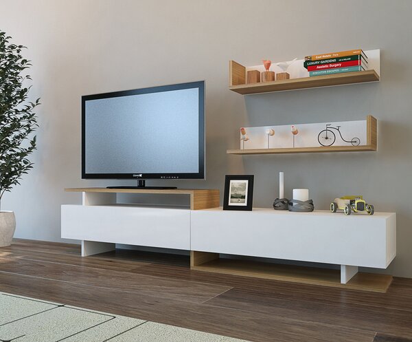Hanah Home TV szekrény White Teak Ayaz - Fehér, Tík