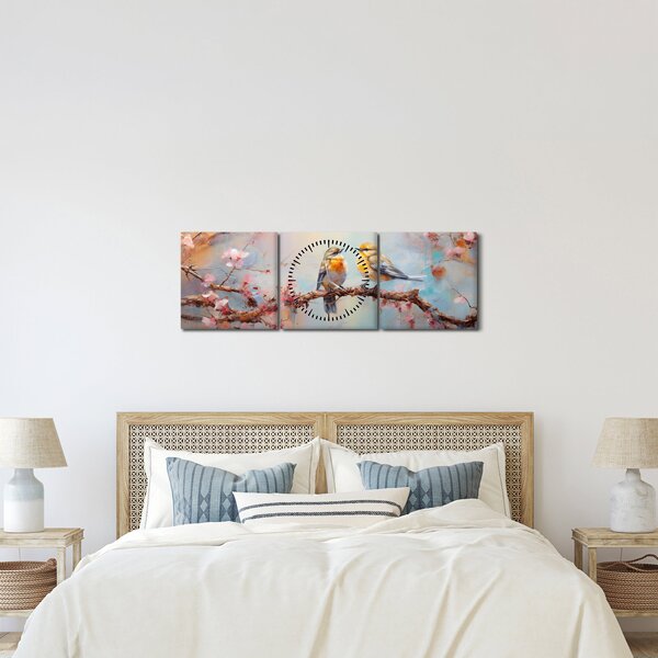 Kép - Lovebirds (órával) (90x30 cm)