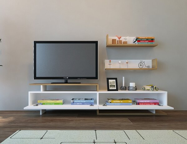 Hanah Home TV szekrény White Teak Ayaz - Fehér, Tík