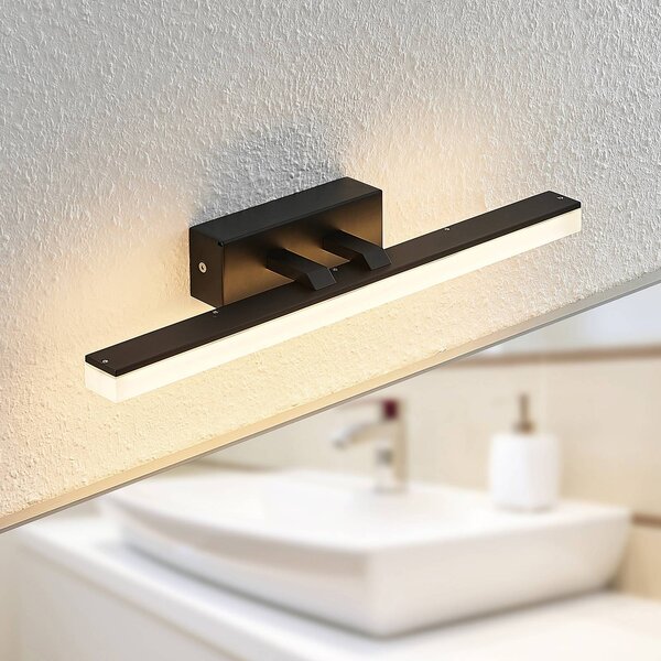 Lucande LED fali lámpa Lisana, vízszintes, 46 cm, IP44, Fekete, Fürdőszoba, fém, Modern