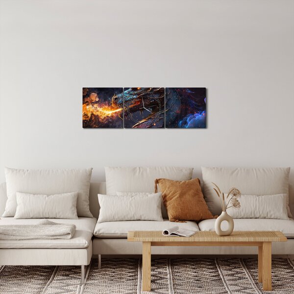 Kép - Lángokat köpködő sárkány (órával) (90x30 cm)