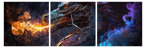 Kép - Lángokat köpködő sárkány (órával) (90x30 cm)