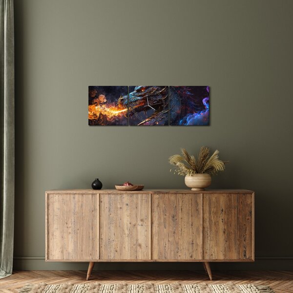 Kép - Lángokat köpködő sárkány (órával) (90x30 cm)