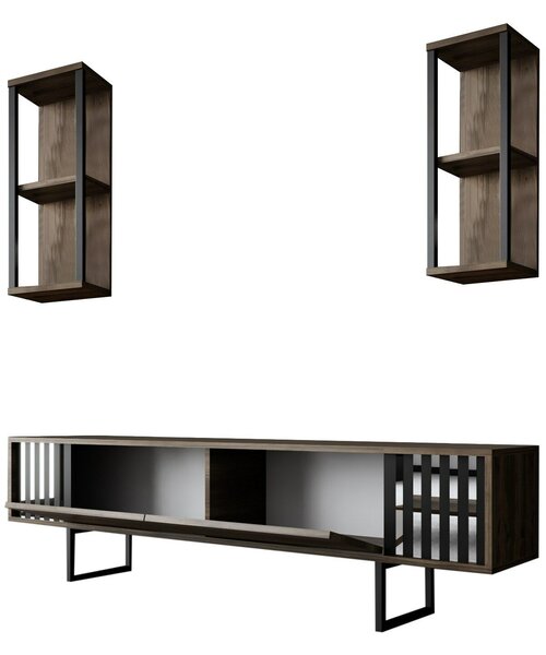 Hanah Home TV Unit Walnut Black Chrome Line - Walnut, Black