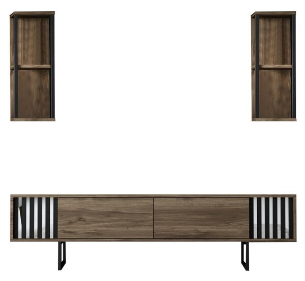 Hanah Home TV Unit Walnut Black Chrome Line - Walnut, Black