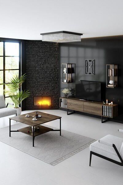 Hanah Home TV Unit Walnut Black Chrome Line - Walnut, Black