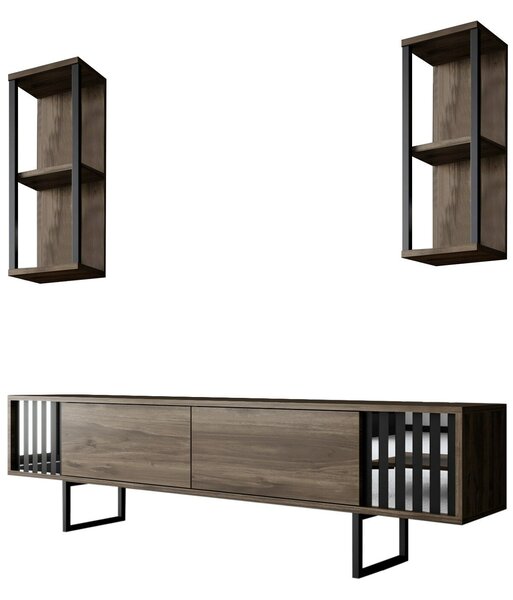 Hanah Home TV Unit Walnut Black Chrome Line - Walnut, Black