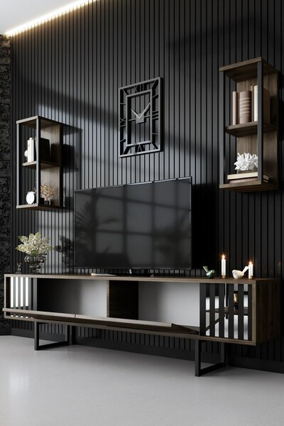 Hanah Home TV Unit Walnut Black Chrome Line - Walnut, Black
