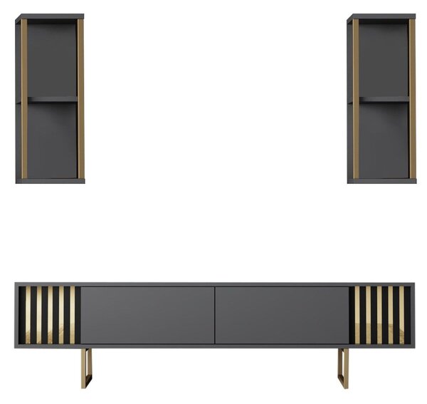 Hanah Home TV Unit Anthracite Black Gold Line - Anthracite, Black