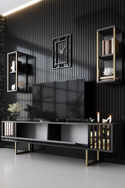 Hanah Home TV Unit Anthracite Black Gold Line - Anthracite, Black