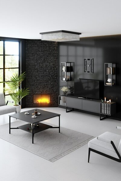 Hanah Home TV Unit Anthracite Black Chrome Line - Anthracite, Black