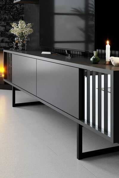 Hanah Home TV Unit Anthracite Black Chrome Line - Anthracite, Black