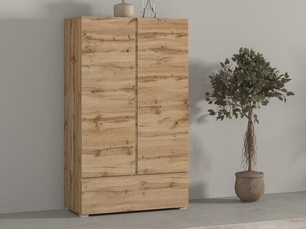Könyvespolc Elbleve 106, Ajtókkal, Zárt, Fiókokkal, Laminált forgácslap, 150x89x40cm, Wotan tölgy