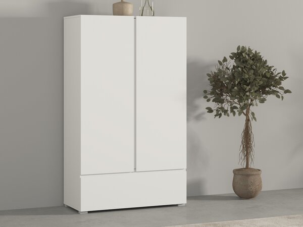 Könyvespolc Elbleve 106, Fiókokkal, Ajtókkal, Zárt, Laminált forgácslap, 150x89x40cm, Fehér
