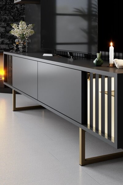 Hanah Home TV Unit Anthracite Black Gold Line - Anthracite, Black