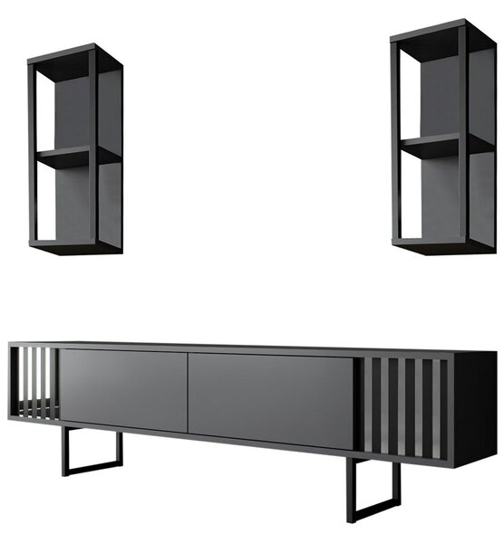 Hanah Home TV Unit Anthracite Black Chrome Line - Anthracite, Black