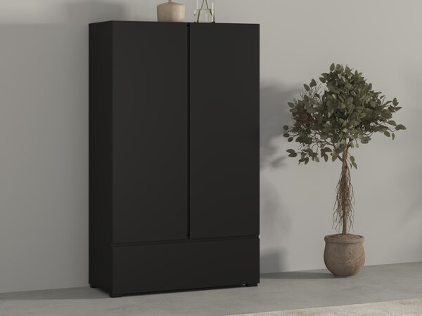 Könyvespolc Elbleve 106, Ajtókkal, Zárt, Fiókokkal, Laminált forgácslap, 150x89x40cm, Fekete