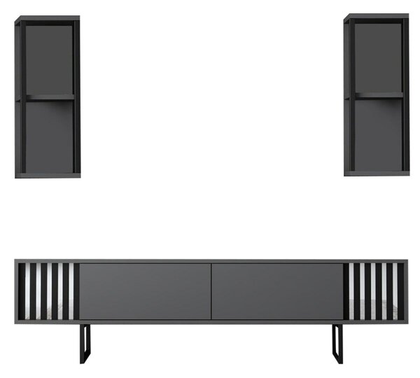 Hanah Home TV Unit Anthracite Black Chrome Line - Anthracite, Black