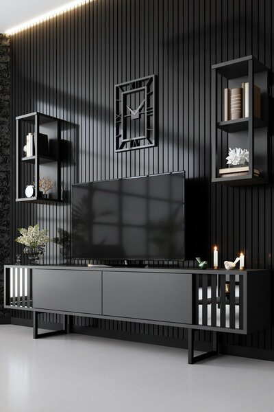 Hanah Home TV Unit Anthracite Black Chrome Line - Anthracite, Black