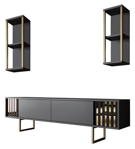 Hanah Home TV Unit Anthracite Black Gold Line - Anthracite, Black