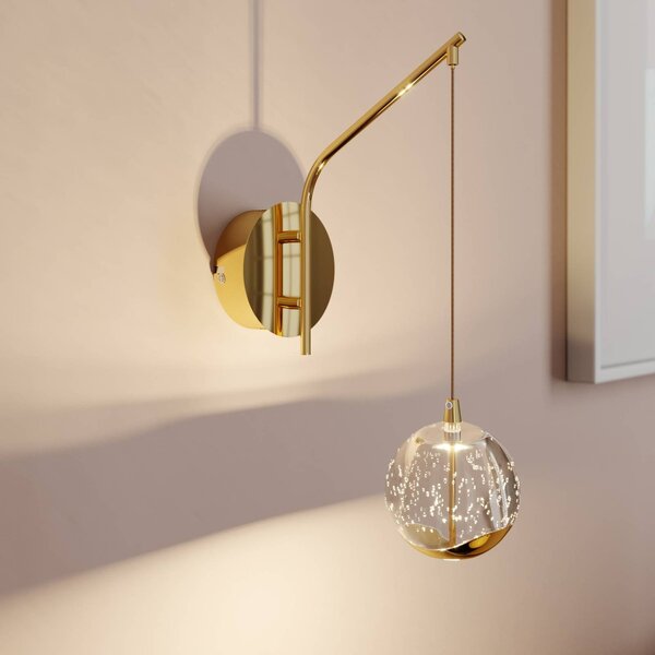 Lucande LED-es fali lámpa Hayley, arany színű, üveg, 34 cm magas, Tiszta / átlátszó, Nappali / Étkező, Üveg, Modern