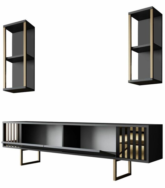 Hanah Home TV Unit Anthracite Black Gold Line - Anthracite, Black
